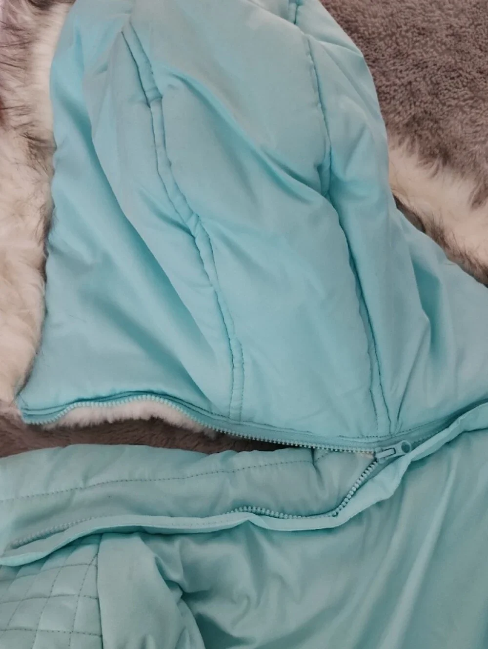 Justice Mint Blue Quilted Puffer Coat with Faux Fur Hood